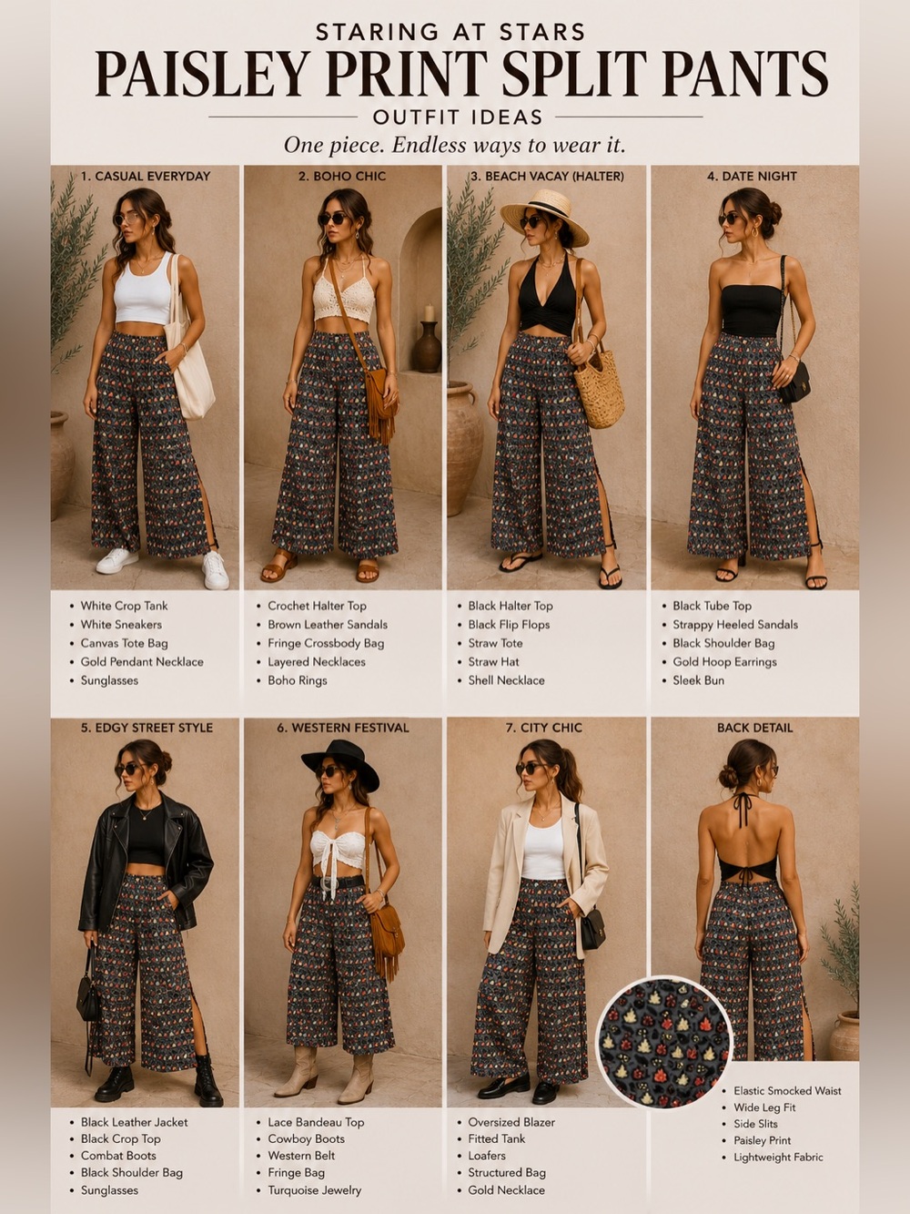 Staring at Stars Paisley Print Split Wide-Leg Pants 100% cotton